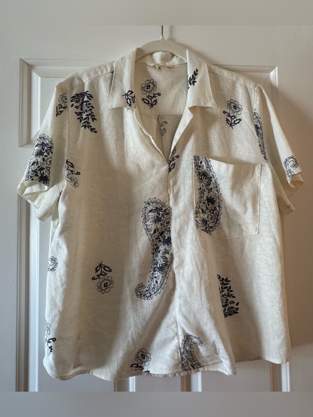 Lucky Brand Women’s Linen Paisley Short Sleeve Button-Up Shirt Size Medium